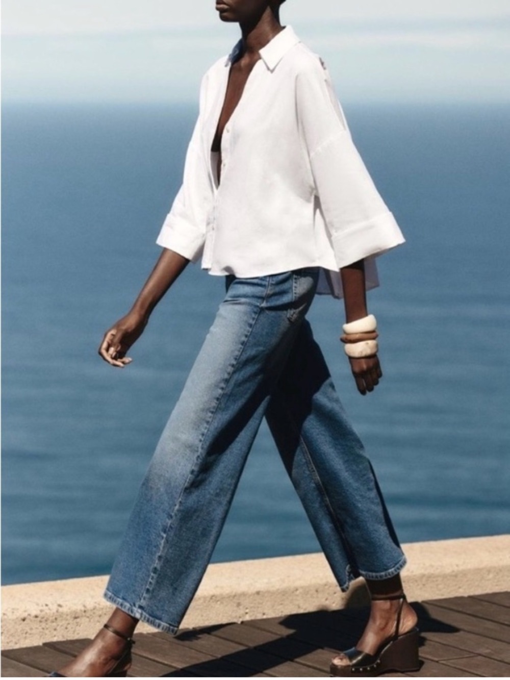 Wide Sleeve Linen Shirt - White